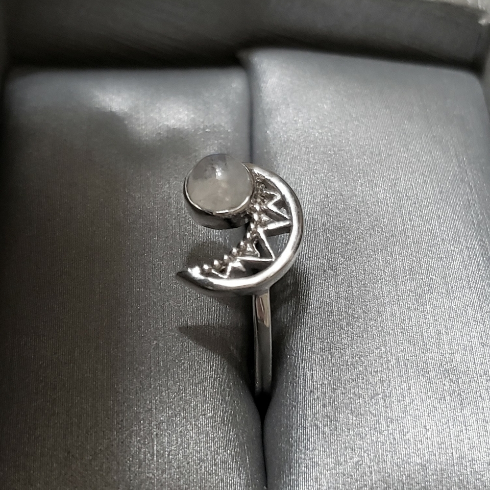 Rainbow Moonstone Crescent Moon Ring - image 3